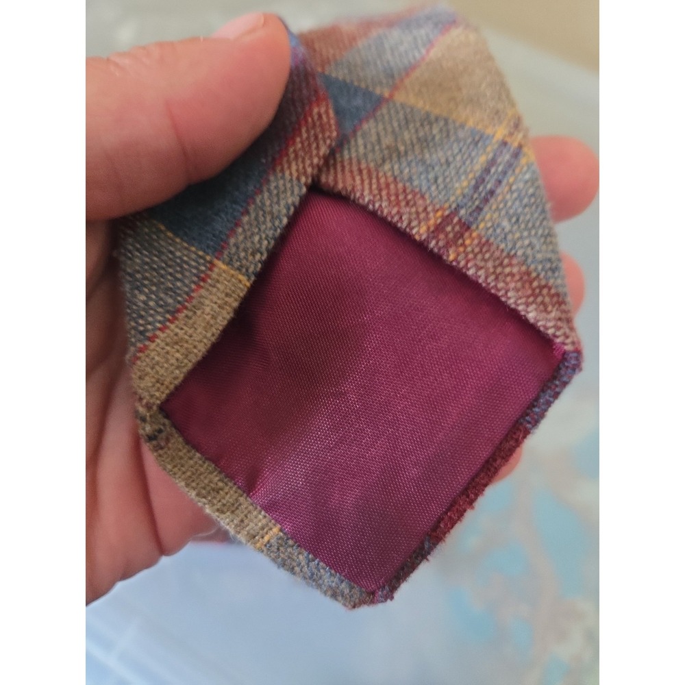 VTG WOOL Tartan Plaid Blue Red Brown TARTAN MEN'S NECK TIE - Picture 6 of 10